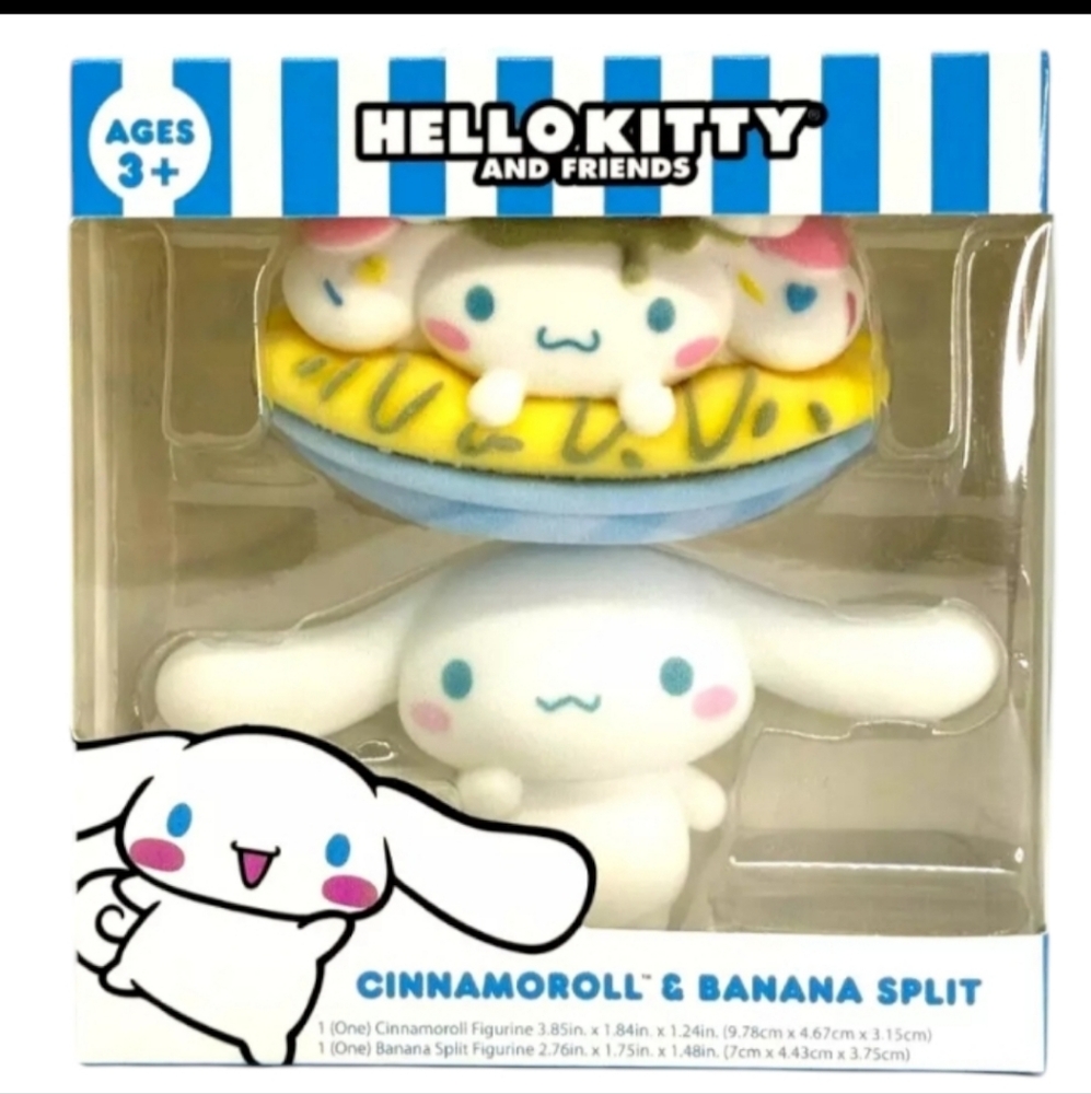 NIB Collectible Hello Kitty & Cinnamoroll & Banana Split‎ Figurines Flocked 3+